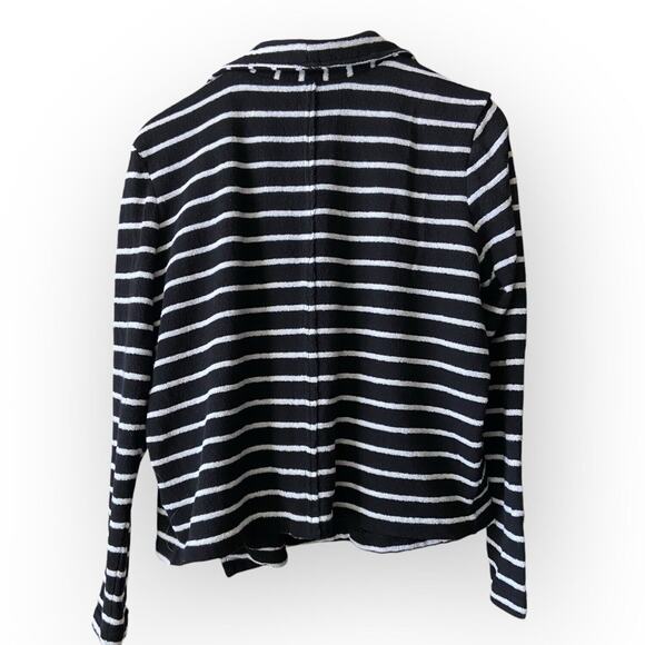 Caslon Striped Drape Front Open Jacket Sz Large 12/14 Black White Knit Blazer - Picture 3 of 5